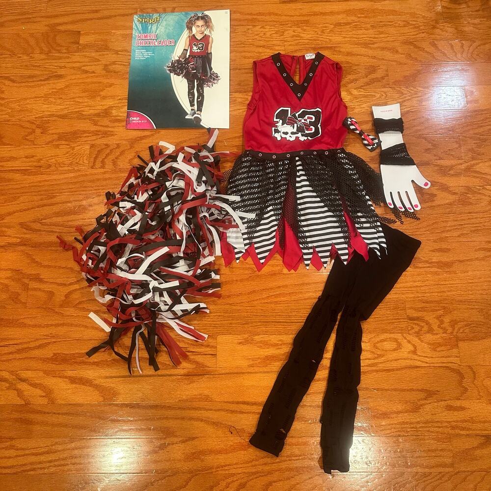 Spirit Halloween Zombie Cheerleader Costume Kids M 8-10 Top Leggings